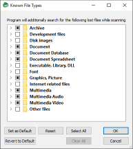 Dialogfeld “Known File Types...” (“Bekannte Dateitypen”)