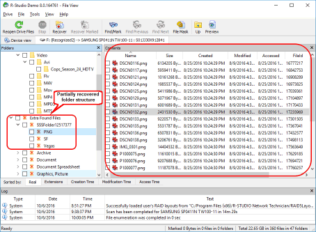 Fichiers et dossiers du disque supprimé avec la structure de dossiers partiellement récupérée