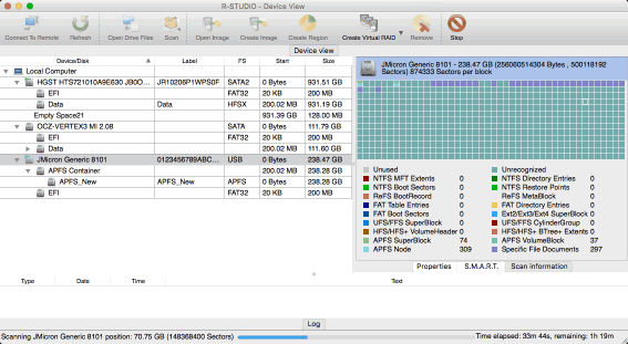 Disk scan in progress for the SSD device