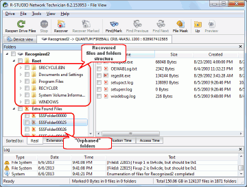 Abbildung 3: Struktur wiederhergestellter Dateien und Ordner sowie "verwaiste" Ordner