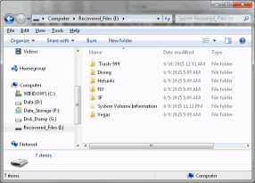 Arquivos recuperados no disco NTFS externo