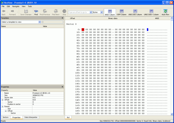 Finding RAID parameters: Disk1.arc opened in the Text/hexadecimal editor