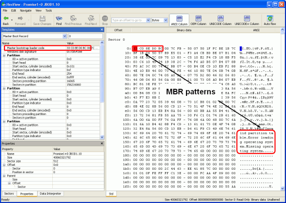 Znajdowanie parametrów RAID: Dysk2.arc otwarty w edytorze tekstu/szesnastkowym