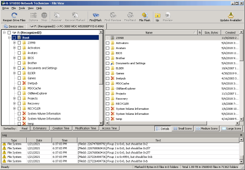 Dateien und Ordner auf der PC-3000-Festplatte
