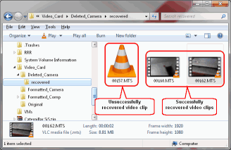 Récupération de vidéo HD à partir de cartes SD : Récupération de vidéo : Clips vidéo récupérés