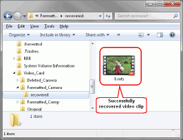 Recuperación de vídeo HD de tarjetas SD: Recuperación de vídeo: Clip de vídeo recuperado